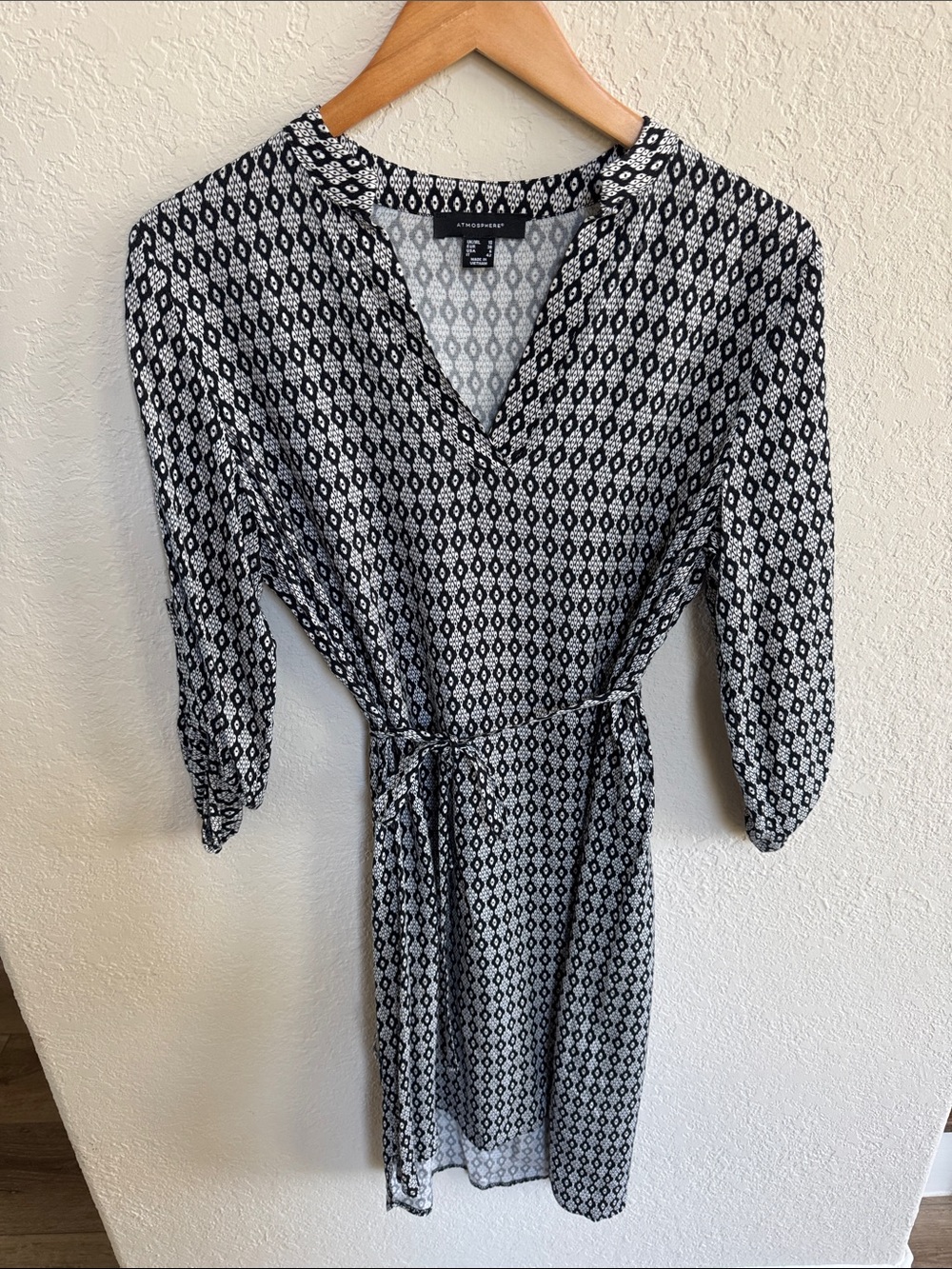 Atmosphere Black & White Geometric Tie-Waist Midi Dress